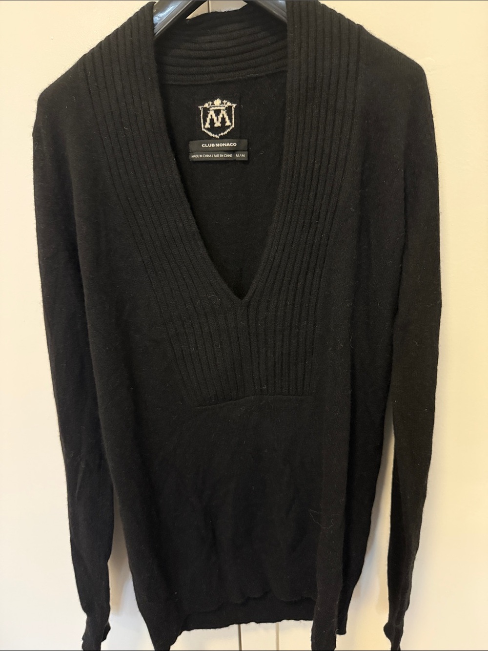 Club Monaco 100% Cashmere Deep V Neck Black Sweater.